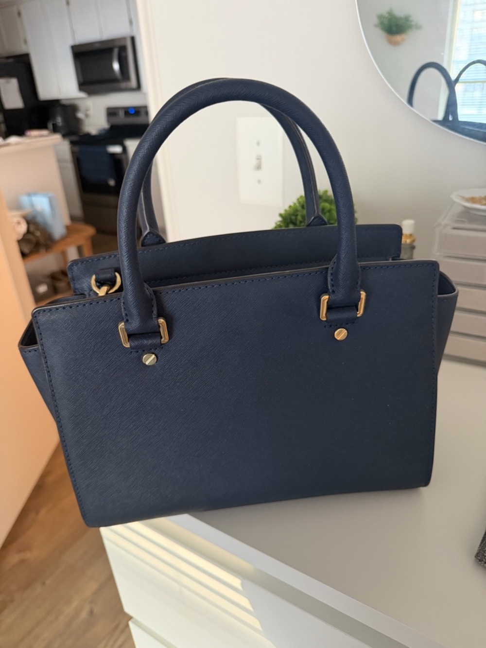 Michael Kors Navy Selma Saffiano Leather Satchel - Picture 2 of 4